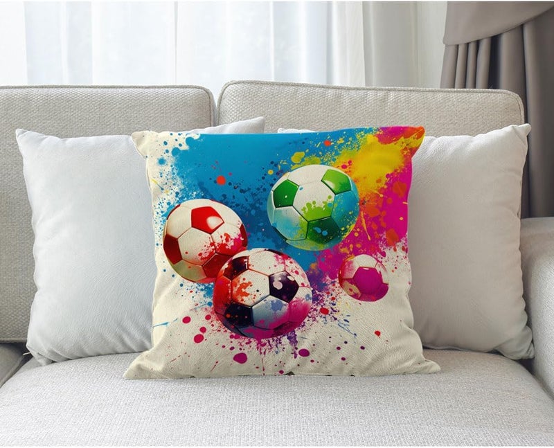 Moslion Football Pillows Decorative Throw Pillow Cover Sports Passion Rainbow Color Soccer Balls Doodle Polka Dot Pillow Case 18x18 Inch Cotton Linen Square Cushion Cover Christmas Sofa Bed - Image 3